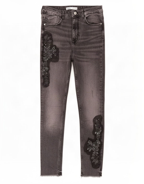 Zara Womens Crop Skinny Jeans EU 38 Small W28 L25 Grey Floral