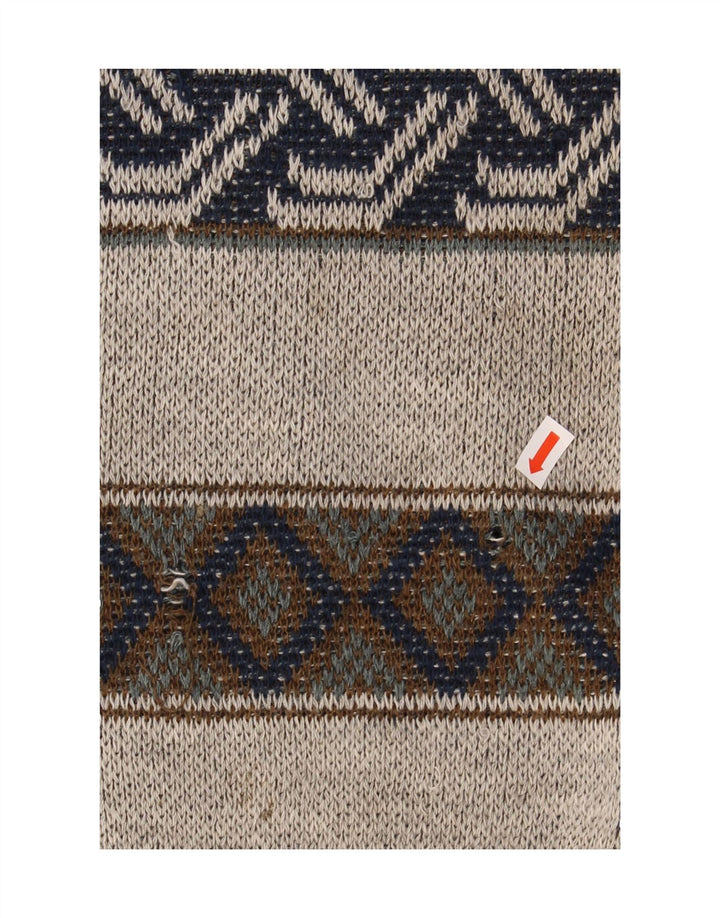 VINTAGE Mens Crew Neck Jumper Sweater Large Grey Fair Isle Vintage Vintage and Second-Hand Vintage from Messina Hembry 