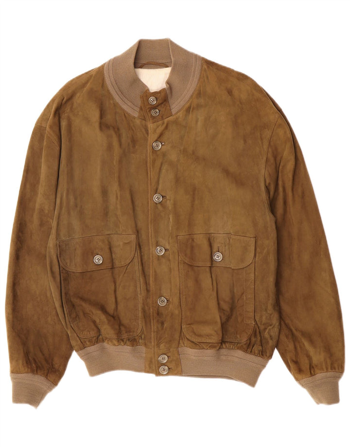 Vintage herre ruskind bomberjakke EU 50 Large Khaki Læder