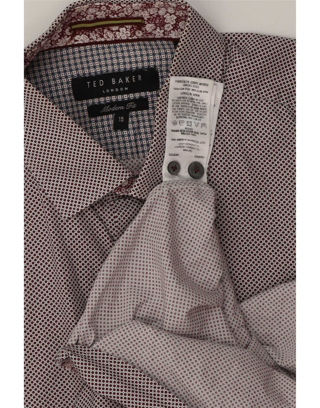 Ted Baker Herre Modern Fit Skjorte Størrelse 15 Medium Brown Spotted Cotton