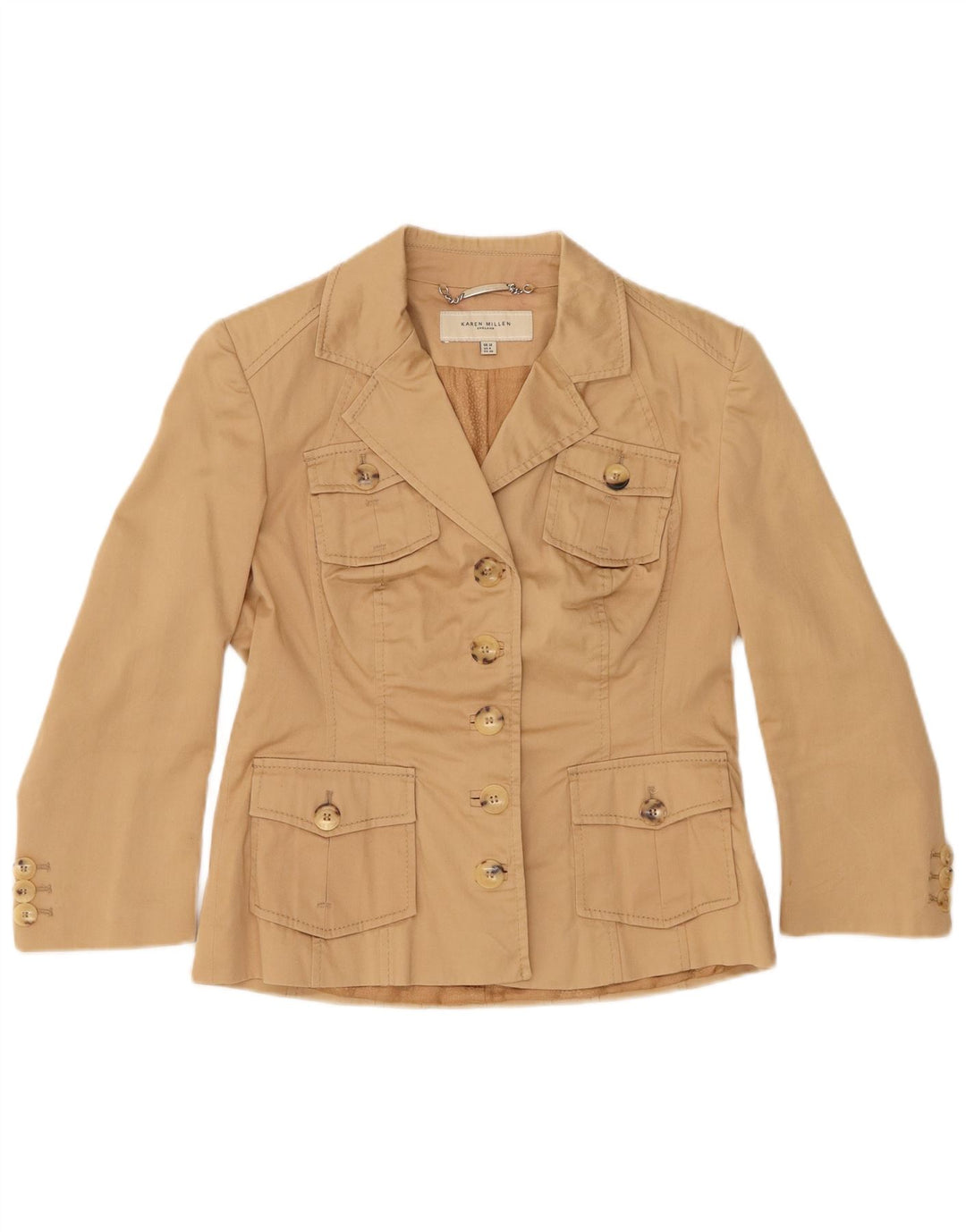 KAREN MILLEN Dame 5-knaps blazerjakke UK 12 Medium Beige Viscose