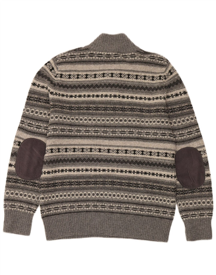Besætningstøj Herre Button Neck Jumper Sweater Large Grey Fair Isle