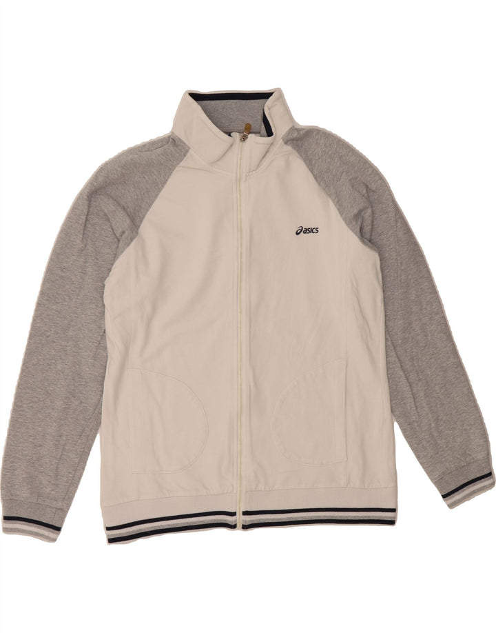 ASICS Womens Tracksuit Top Jacket UK 14 Large White Colourblock Vintage Asics and Second-Hand Asics from Messina Hembry 