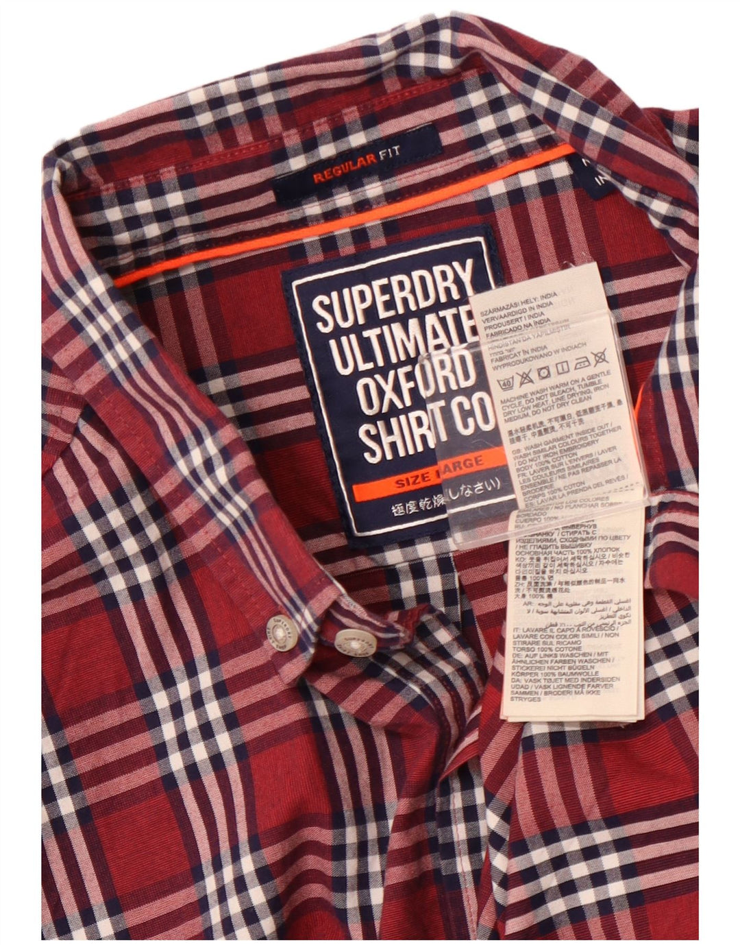 SUPERDRY Herre Regular Fit Skjorte Stor Bourgogne ternet bomuld