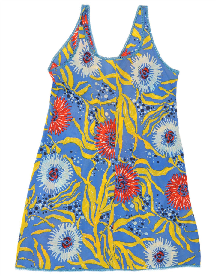 VINTAGE Kvinder abstrakt mønster Slip Dress UK 12 Medium Blue