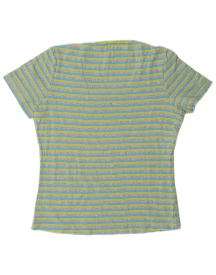Lacoste Dame T-Shirt Top Størrelse 42 Stor Blå Stribet Bomuld