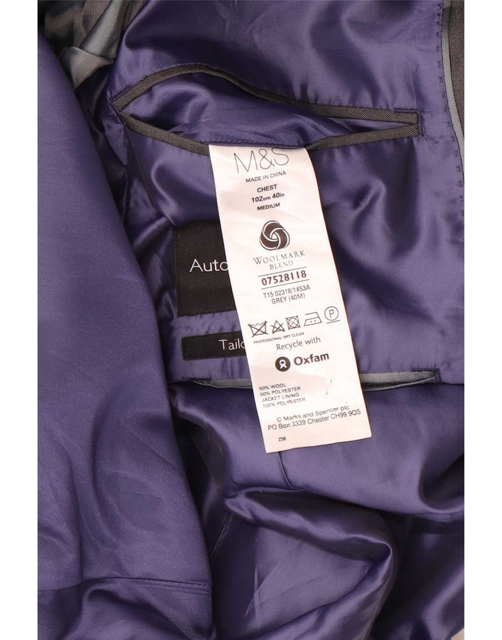 Marks & Spencer Herre Skræddersyet Fit Blazer Jacket UK 40 Medium Grey Wool