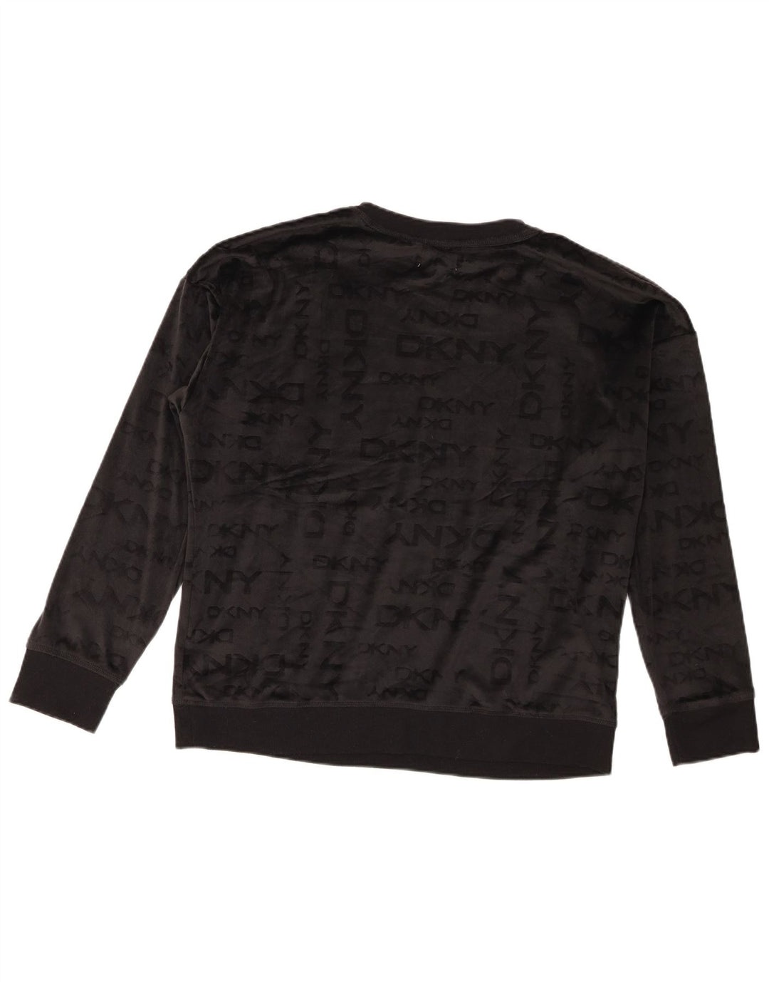 Dkny Dame Oversized Graphic Velour Sweatshirt Jumper UK 16 Large Black
