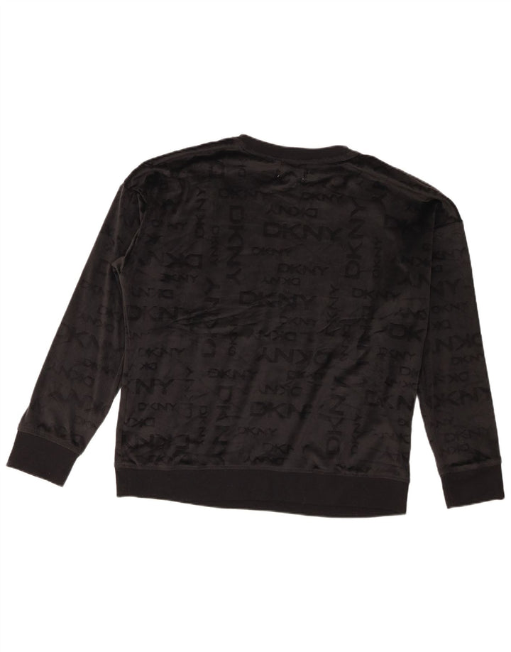 Dkny Dame Oversized Graphic Velour Sweatshirt Jumper UK 16 Large Black