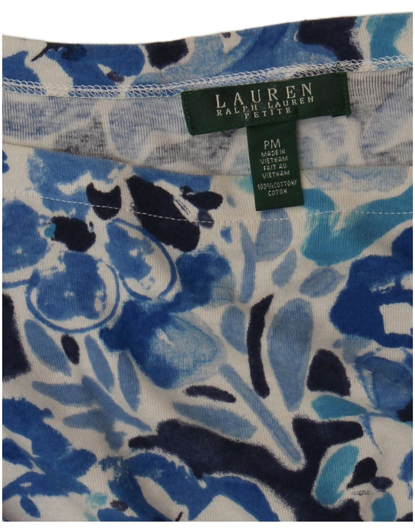 Ralph Lauren Dame Petite Top 3/4 ærmer UK 14 Medium Blue Floral Bomuld