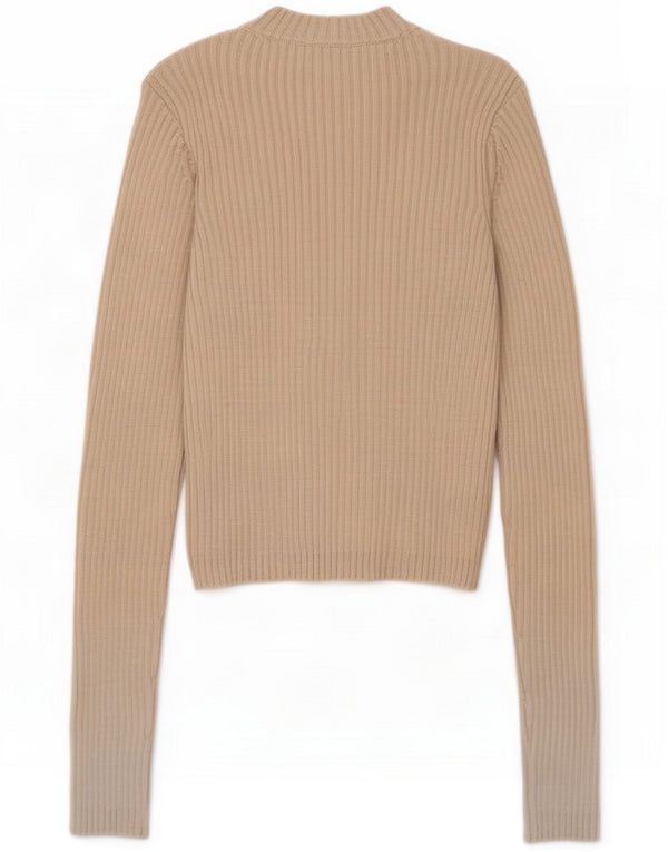 Zara Womens Crop Top Long Sleeve UK 10 Small Beige Viscose
