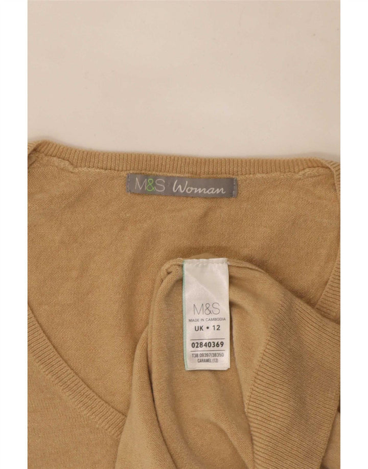 Marks & Spencer Dame V-hals sweater UK 12 Medium Beige Akryl
