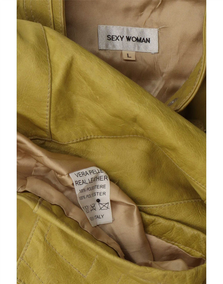 Vintage dame bikerjakke i læder UK 14 Stor gul