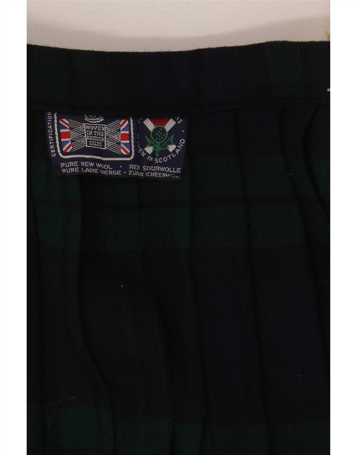 Vintage Kvinder Wrap Plisseret nederdel W28 Medium Navy Blue Plaid Ny Uld