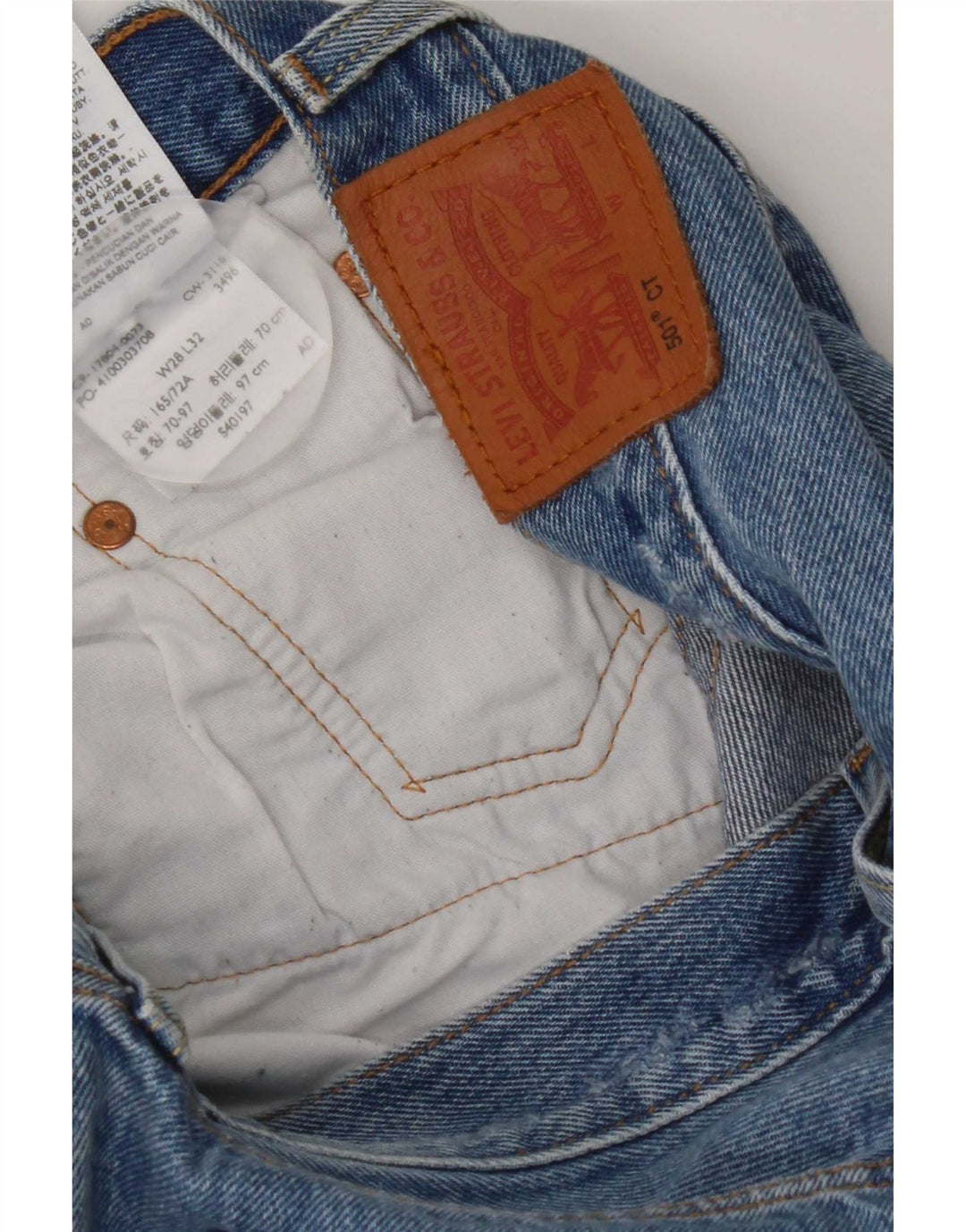 Levi's Dame 501 Distressed Straight Jeans W28 L32 Blå Bomuld