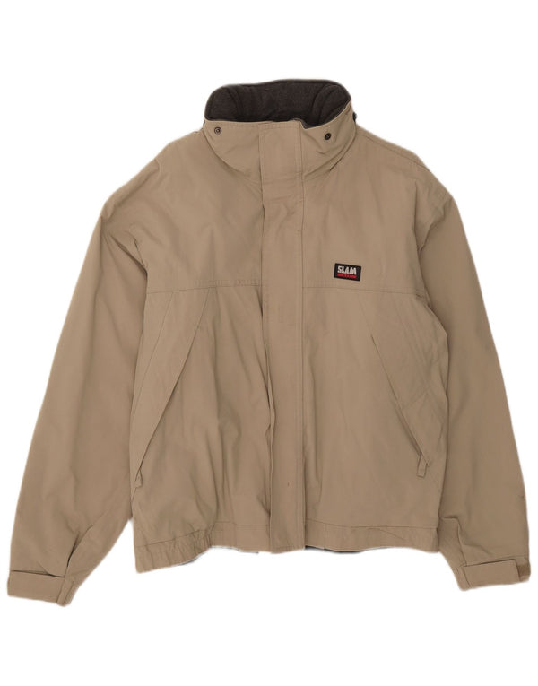 Slam Herre Hooded Windbreaker Jacket UK 36 Small Beige Nylon