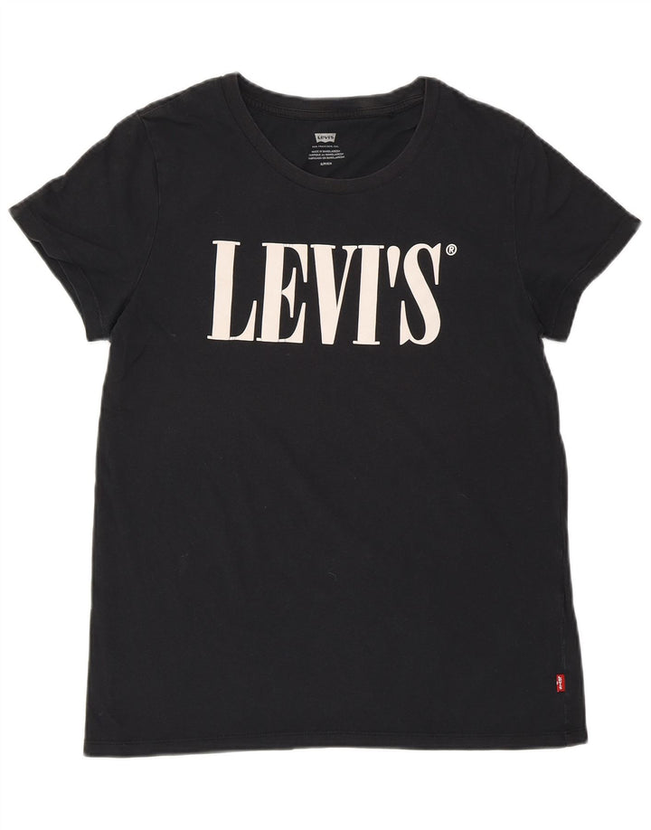 LEVI'S Dame Grafisk T-Shirt Top UK 10 Lille Sort