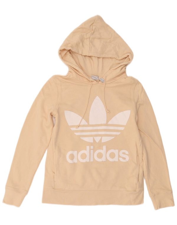 Adidas Graphic Oversized Hoodie Jumper UK 6 XS Beige Bomuld