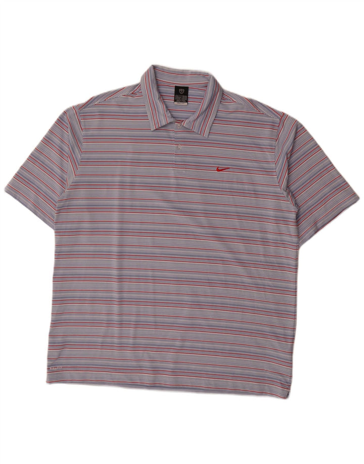 Nike poloskjorte til mænd UK 45/47 XL blå stribet polyester