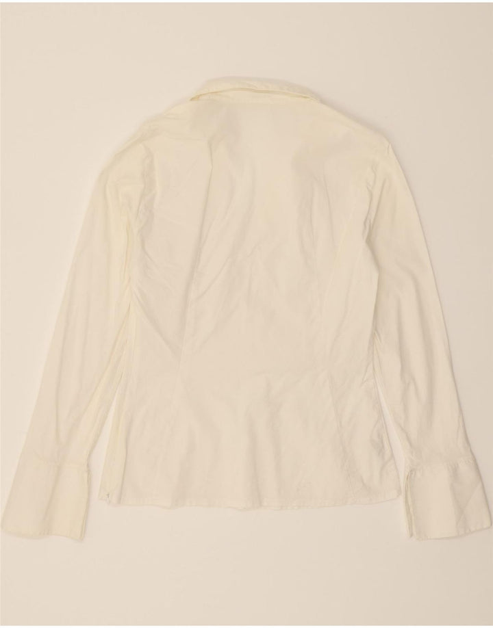 BENETTON skjortebluse til kvinder UK 12 Medium hvid bomuld