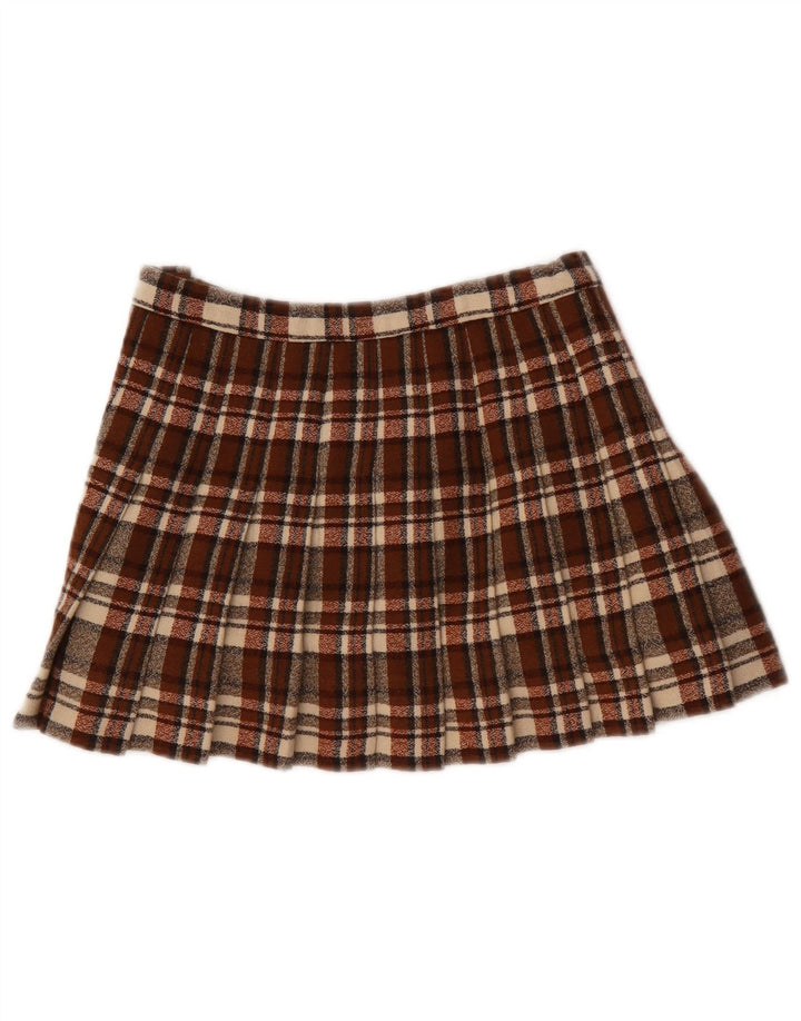 Vintage plisseret mininederdel til kvinder W28 Medium Brown Plaid
