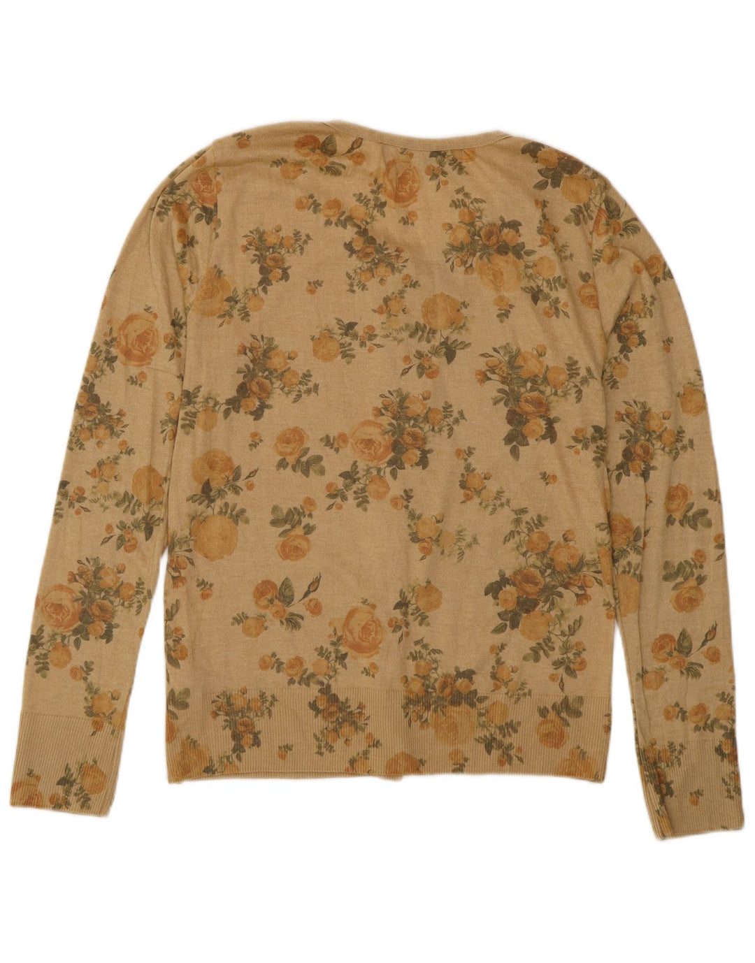 Zara Dame Cardigan Sweater UK 14 Large Beige Floral Polyester