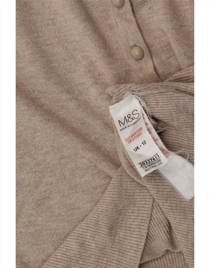 Marks & Spencer Dame Crop Cardigan Sweater UK 12 Medium Beige Viscose