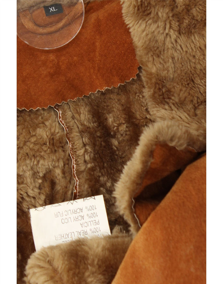 Vintage Dame Shearling Coat UK 18 XL brunt læder