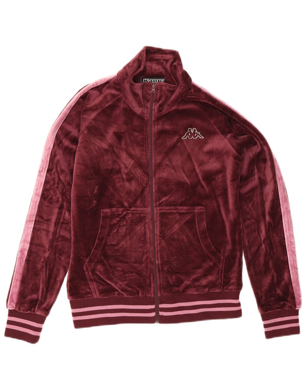 Kappa Womens Velour Tracksuit Top Jacket UK 14 Medium Burgundy Colourblock