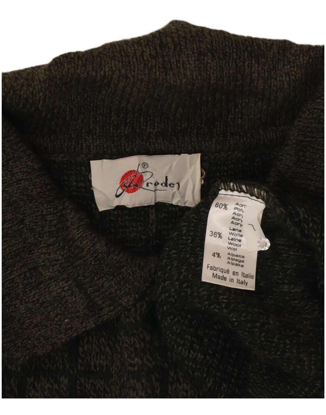 Vintage Herre Polo Neck Jumper Sweater Stor Khaki Geometrisk Akryl