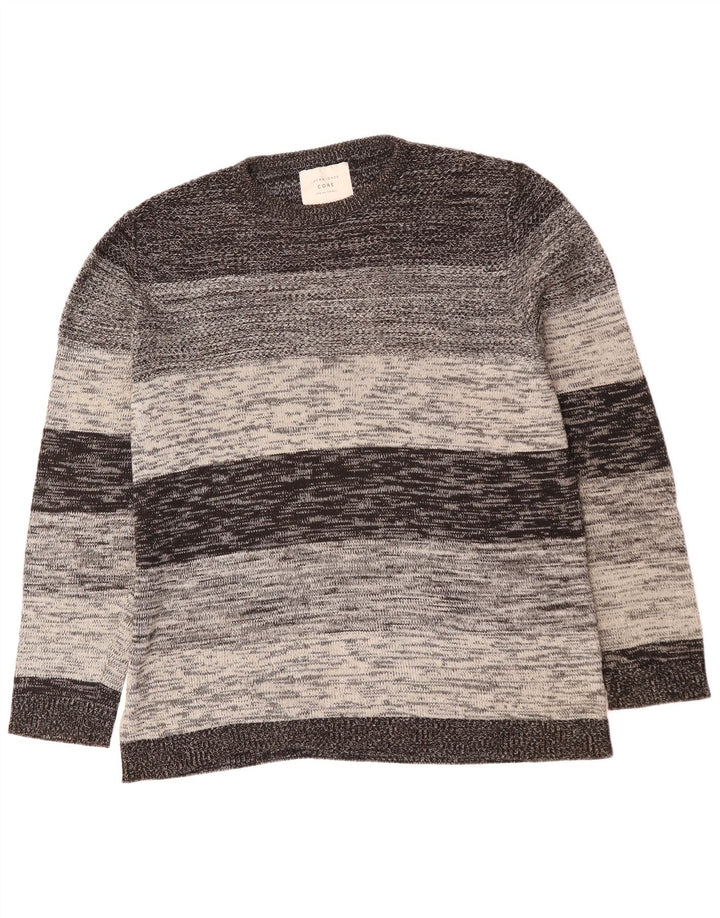 JACK & JONES Herre sweater med rund hals XL Gråstribet bomuld