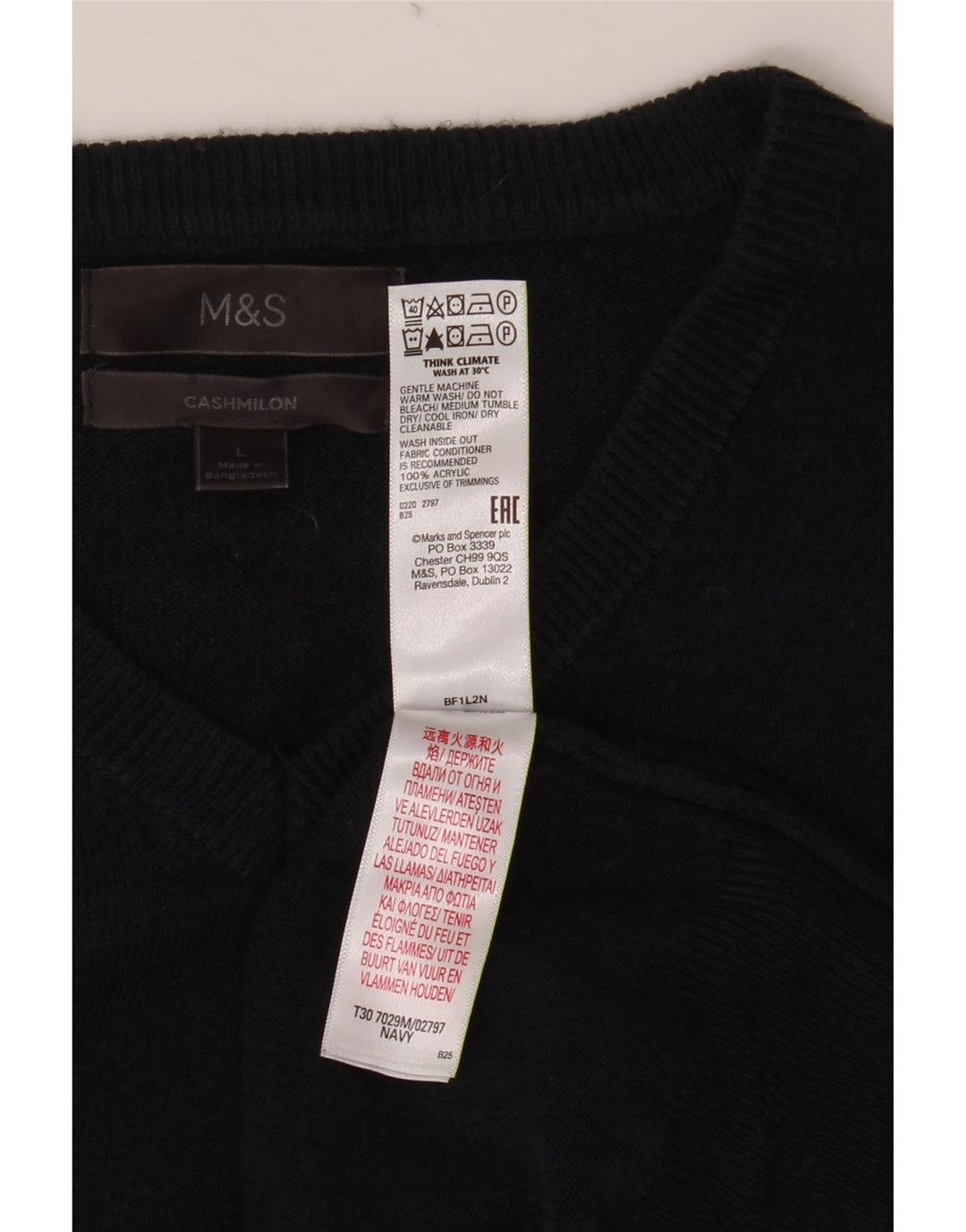 MARKS & SPENCER Herre V-hals sweater Stor marineblå akryl