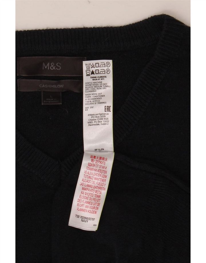 MARKS & SPENCER Herre V-hals sweater Stor marineblå akryl