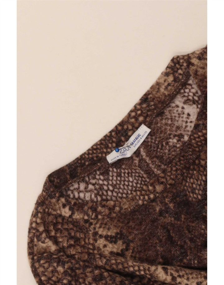 Zara Dametop 3/4 ærmer UK 14 Medium Brown Animal Print