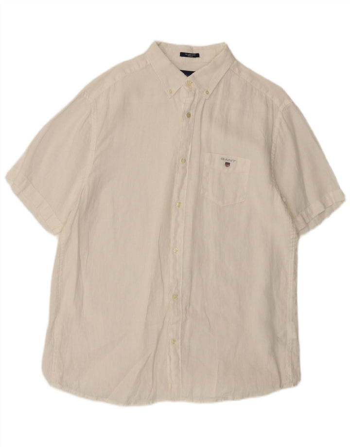 Gant kortærmet herreskjorte med normal pasform XL Hvid hør