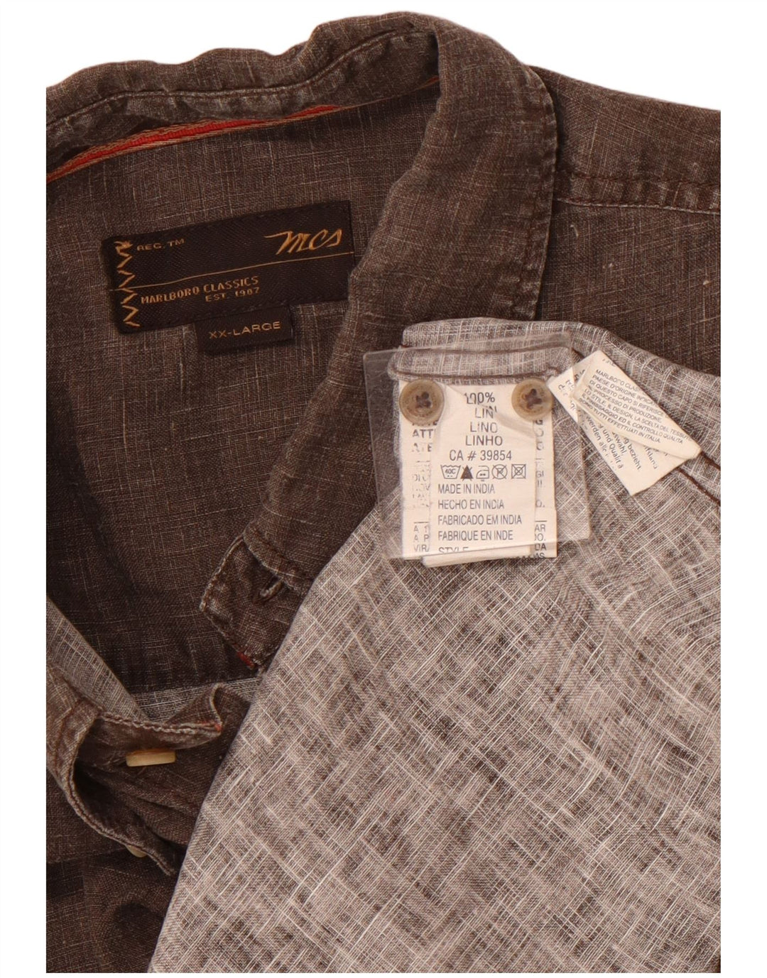 MARLBORO CLASSICS Kortærmet herreskjorte 2XL brun hør