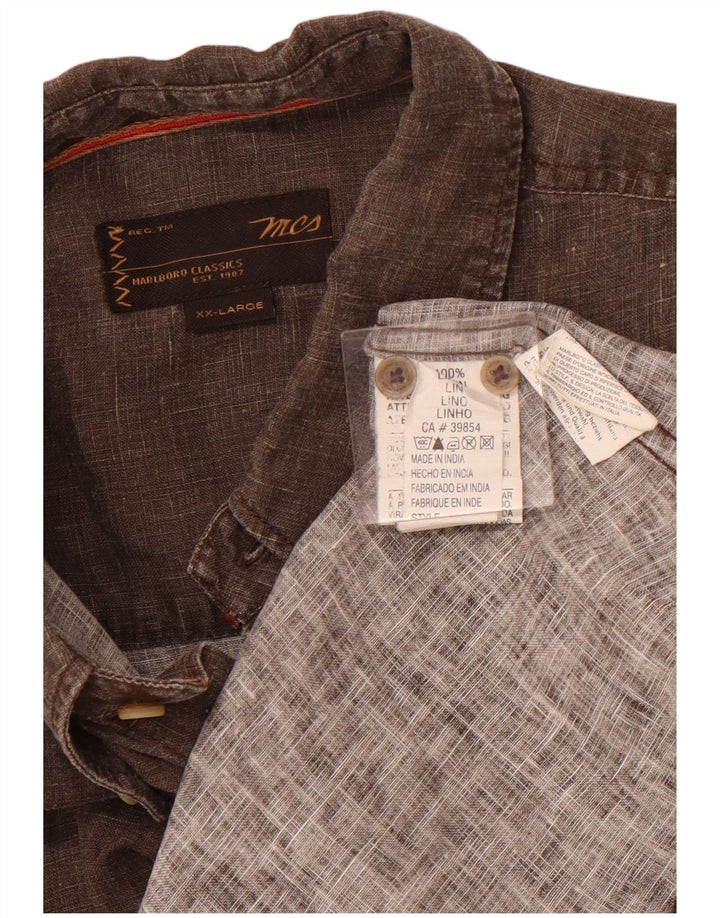MARLBORO CLASSICS Kortærmet herreskjorte 2XL brun hør