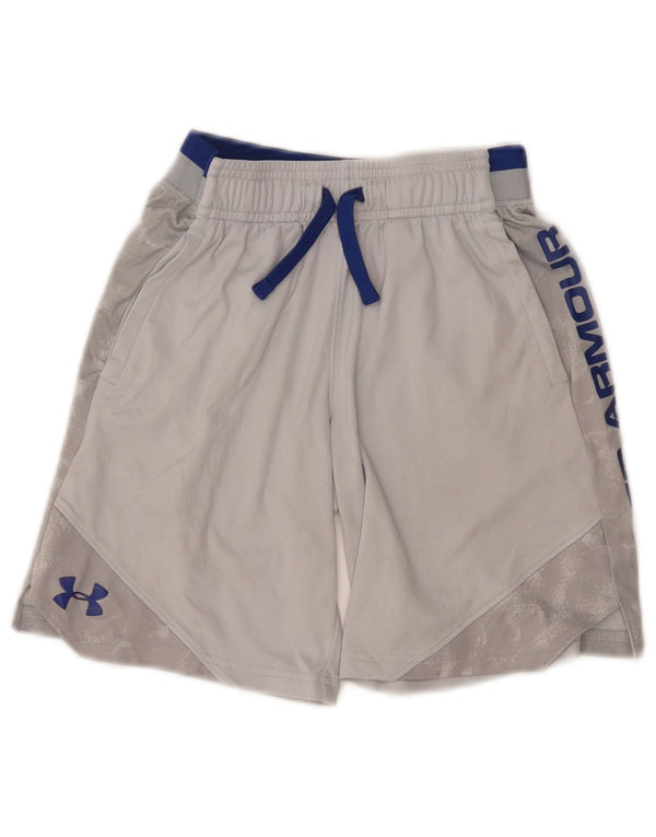 Under Armour Boys Heat Gear Sportsshorts 7-8 år Small Grey Colourblock