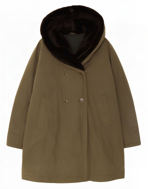 Allegri Dame Loose Fit Hooded Double Breasted Coat UK 20 2XL Khaki