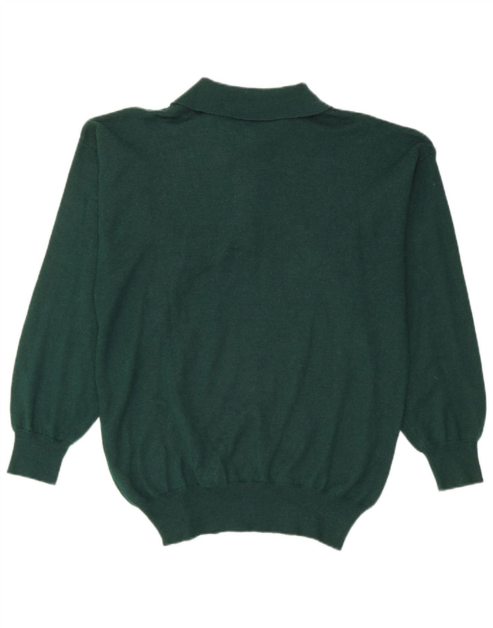 VINTAGE Polo-halstrøje til mænd Small Green Argyle/Diamond Wool