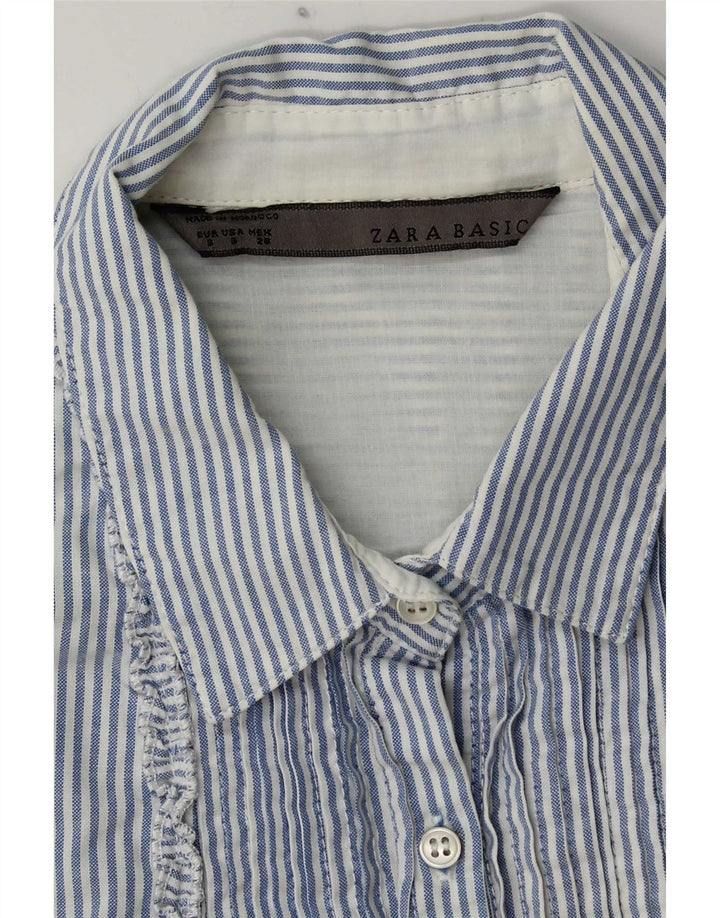 Zara Dame Kortærmet Pullover Shirt UK 10 Lille Blå Stribet