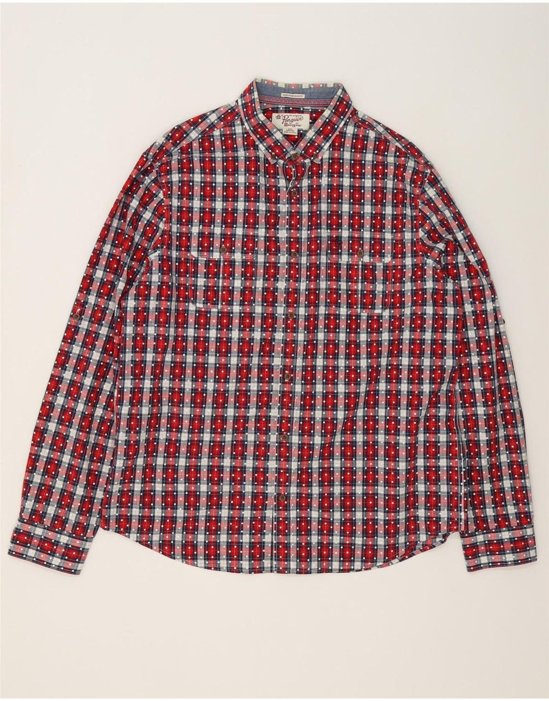 Penguin Heritage Slim Fit skjorte 2XL rød ternet bomuld