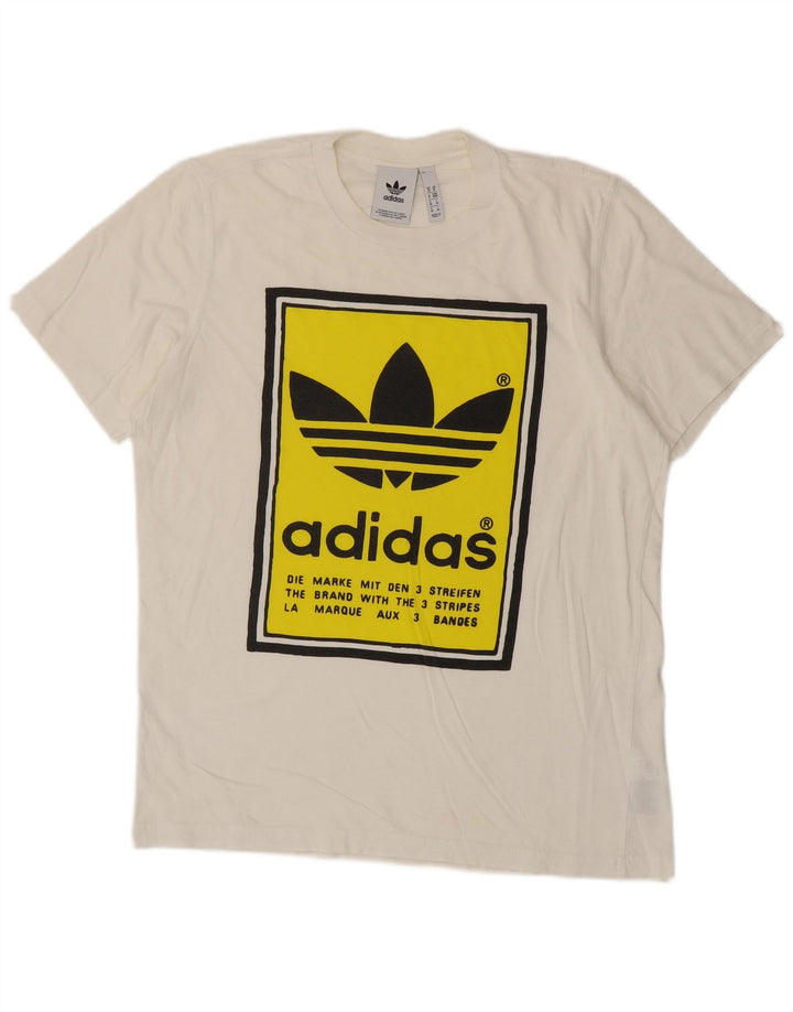 ADIDAS grafisk t-shirt til mænd, medium hvid bomuld