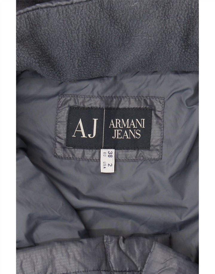 Armani Jeans Dame Hætte Vatteret Frakke EU 38 Medium Grå