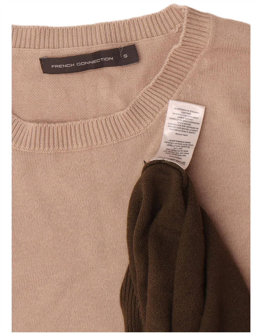 French Connection Herre Crew Neck Jumper Sweater Small Khaki Colourblock