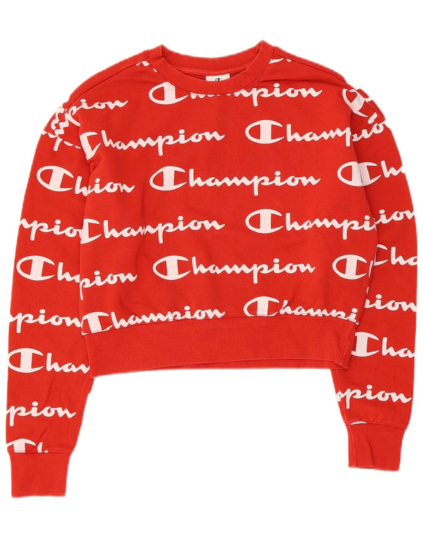 Champion Womens Crop Graphic Oversized Sweatshirt Jumper UK 6 XS Rød Bomuld