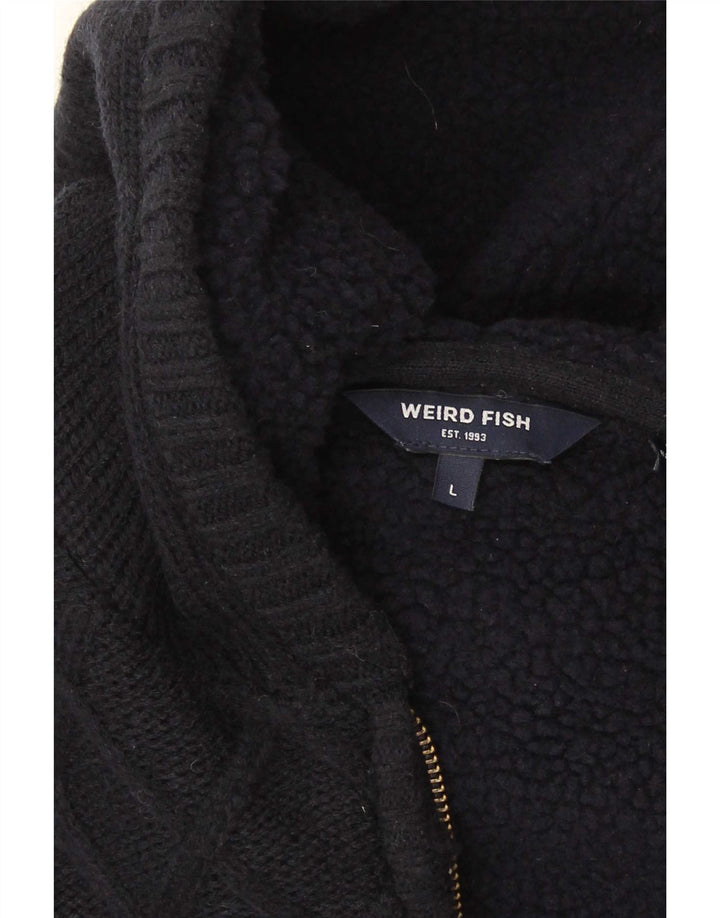 Weird Fish Herre hætte cardigan sweater Stor marineblå akryl