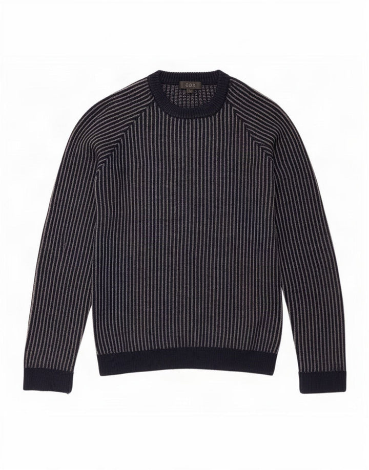 Cos Herre rund hals sweater lille marineblå stribet uld
