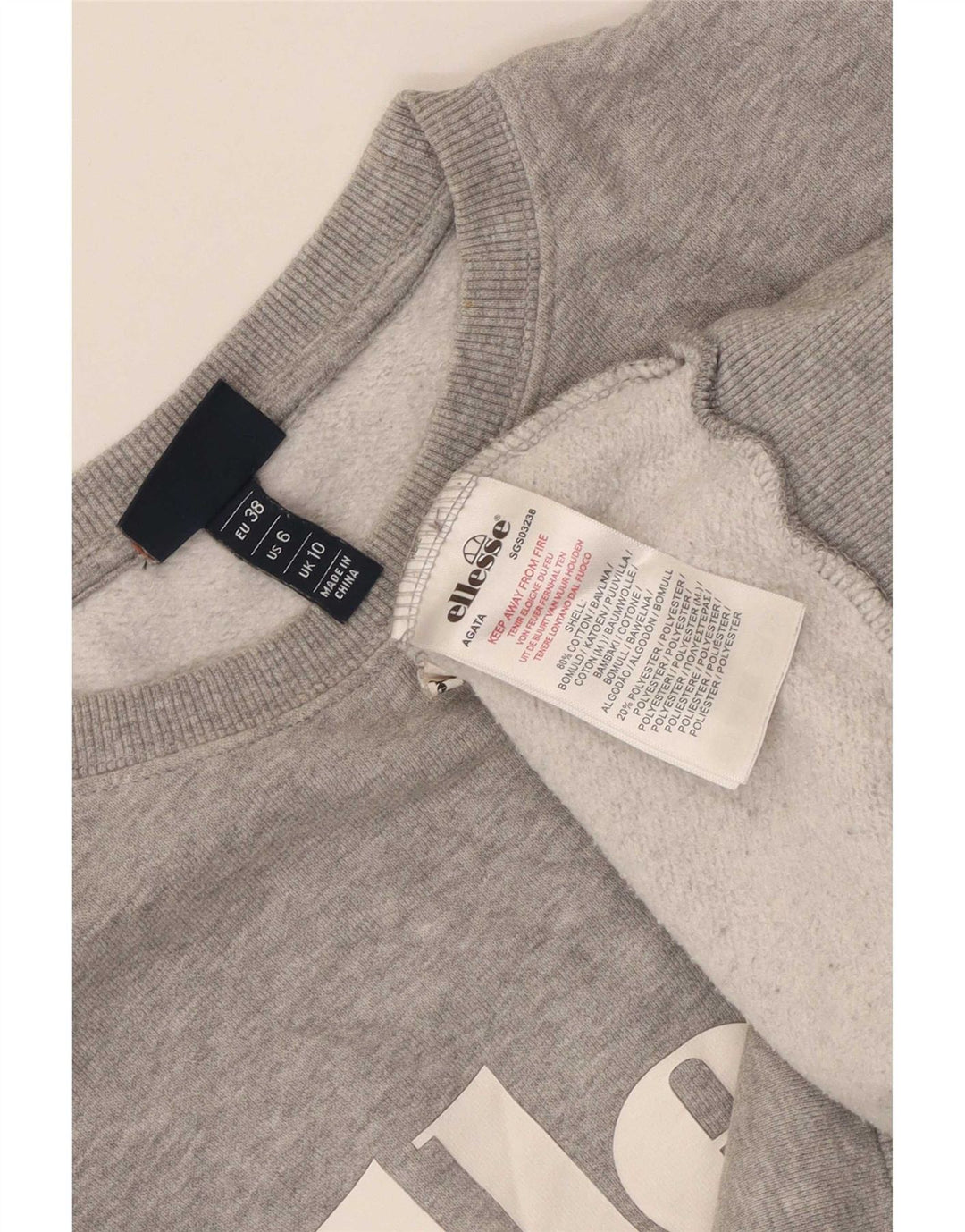 Ellesse Womens Grafisk Oversized Sweatshirt Jumper UK 10 Small Grey Flecked
