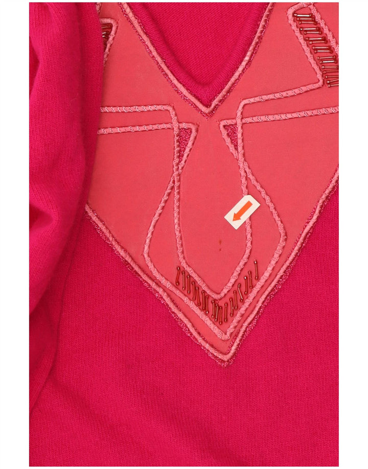 VINTAGE Dame V-hals sweater IT 50 XL Pink Uld